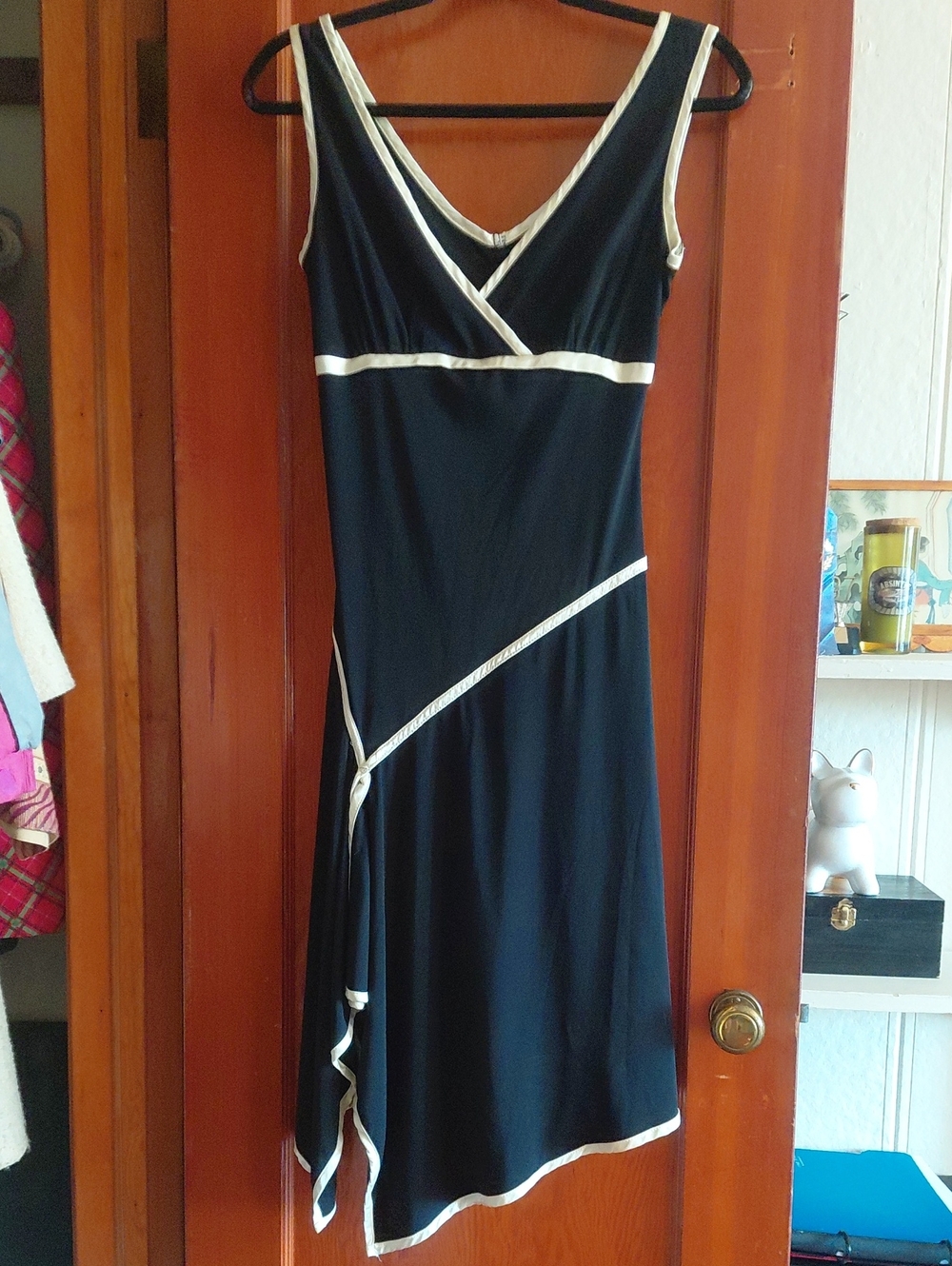 Sleeveless Black Dress with Cream Trim - Classic Women’s Dress